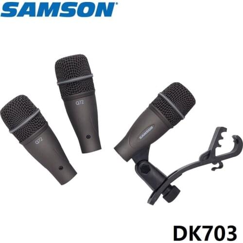 Samson DK703 3-Piece Drum Microphone Kit 3 pieces Q72 Mic+swivel mounts for snare drums and toms performance and recording