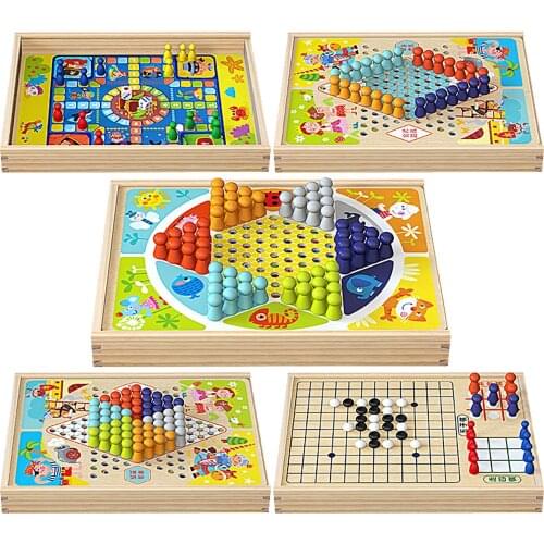 9 in 1 Mini Chess Game Checkerboard Wooden Flying Chess Chinese Checkers Flying Ludo Board Set Portable Wooden Tabletop Game Toy