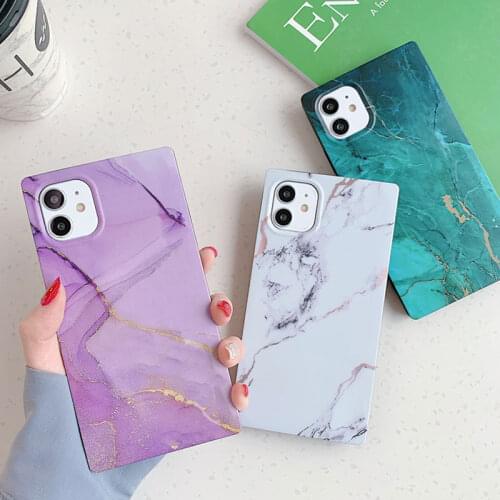 Square Fashion Marble Phone Cases for Iphone 12 11 Pro Max 7 8 Plus Xr Xs Max X SE 2020 IMD Full Protective Soft TPU Back Cover