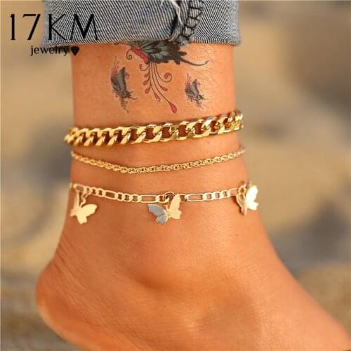 Bohemian Gold Butterfly Chain Anklets Set For Women Girls Fashion Multi-layer Anklet Foot Ankle Bracelet Beach Jewelry