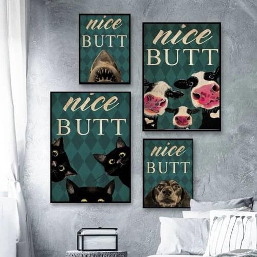 Funny Bathroom Black Cat Cows Dog Canvas Painting Wall Art Nordic Posters and Prints Wall Pictures for Living Room Decoration