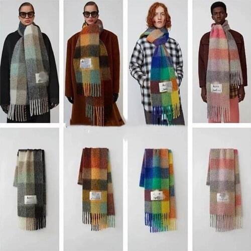 NEW2021Women Sacrf Brand Cashmere Winter Scarf Scarves Designer Acne Blanket Scarves Women Type Colour Chequered Tassel Imitated