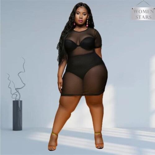 New Plus Size Clothing L-5XL Sexy Dresses for Women 2021 Wholesale Mesh See Through Maxi Dress Club Outfits Summer Dropshipping