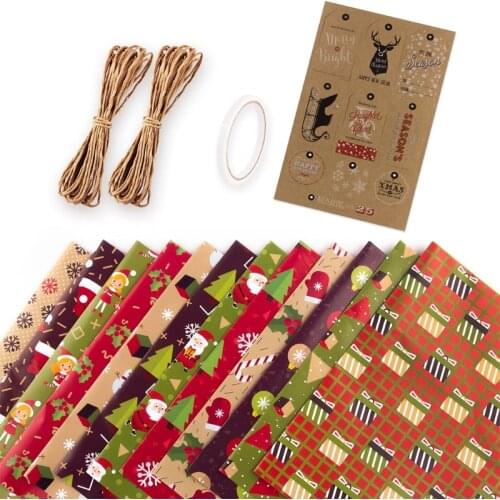 T3EC 1 Set Christmas Element Gifts Wrapping Paper DIY Handmade Present Packing Kraft Wraps for Xmas Party Holiday Wedding