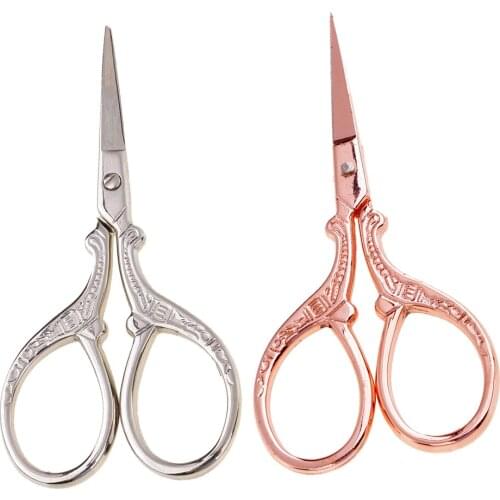 Fityle 2Pcs Vintage European Style Stainless Steel Scissors for Embroidery Sewing Craft Art Work Silver Gold