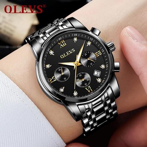 OLEVS Mens Watches Top Luxury Brand Classic Quartz Watch Men Chronograph Waterproof Wrist Watch Stainless Steel Strap Date