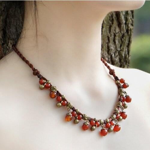 Purple yellow green Chalcedony red onyx beads tassel choker necklaces ethnic women necklace bohemian handmade necklace new 0509