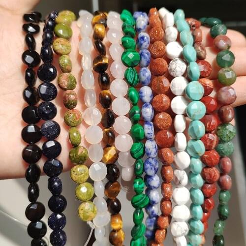 5x8mm Natural Faceted Jades Quartz Stone Beads Flat Round Spacer Beads For Jewelry DIY Making Bracelet Accessories 7.5