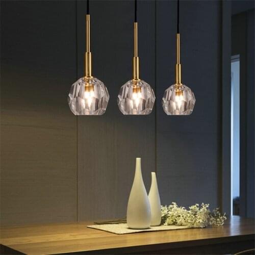 Post-modern Luxury All-copper Crystal Pendant Lights Nordic Minimalist Living Room Bedroom Gold Hanging Lamps Fish Line Fixtures