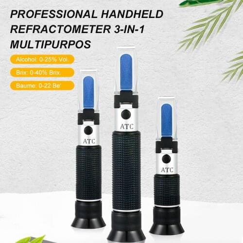 KKmoon 3 In 1 Handheld Refractometers Brix & Alcohol Refractometer 0-25%Vol 0-40%Brix 0-22 ATC Wine Refractometer