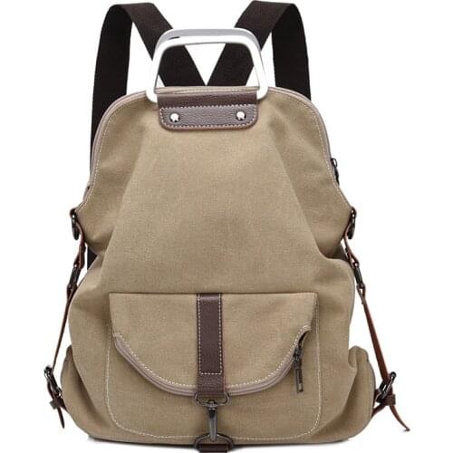 Womens Metal Handle Backpack Simple Style Backpacks Women Travel Back Pack Women Canvas Bags Student Large Capacity Schoolbag