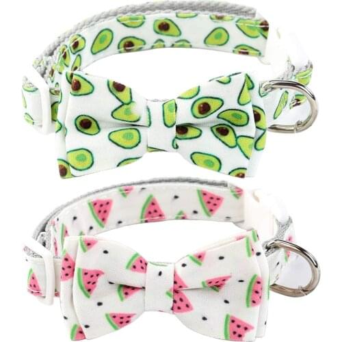 MGKPET Dog Collar with Bowtie Adjustable Avocado Pattern Breakaway Safety Buckle Pet Collars for Medium and Large Dogs