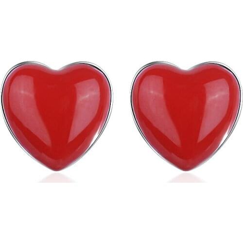 Stylish Love Red Heart-shaped Earrings Heart Earrings Silver Earrings Fine Jewelry for Woman Luxury Jewelry Ear Piercing