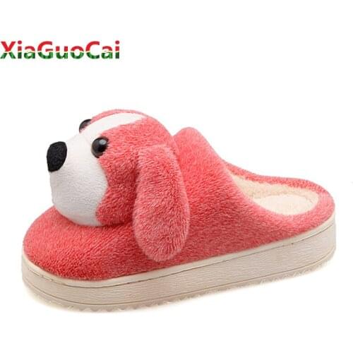 Winter Warm Kids Men&Women Adult Cotton Slippers Dog Shape Children Plush Slipper Indoor Shoes Thick Bottom Cartoon Home Slipper