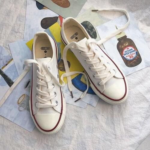 Fashion Womens Shoes Spring and Autumn Solid Color High-top Canvas Shoes Wild Sports Shoes Classic Casual Classic White Shoes