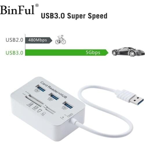 BinFul usb 3.0 hub and Card Reader COMBO high speed hab with MS/SD/M2/TF and with 3 ports usb splitter for computer hub 3.0
