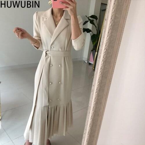 Hepburn Wind 2021 Spring And Paragraph Autumn New Korean Fashion Suit Collar Professional Dress Medium Length Knee Pleated Skir
