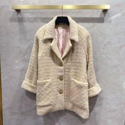 Womens American European and clothing 2021 winter new style Long sleeved suit collar fashion Single breasted woolen jacket