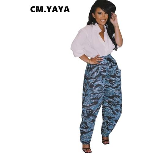 CM.YAYA Women Pants Print Elastic Mid Waist Loose Long Harem Pants Fashion High Streetwear Casual Joggers Trousers Autumn 2021