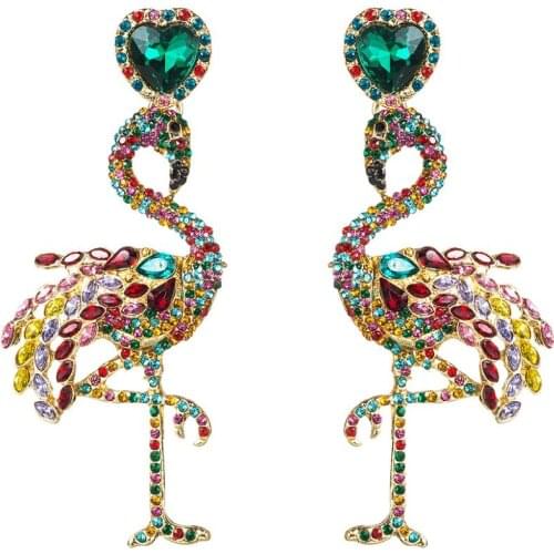 Multicolors Resin Crystal Flamingo Birds Dangle Earrings For Women Fashion Jewelry Trendy Maxi Statement Earrings Accessories