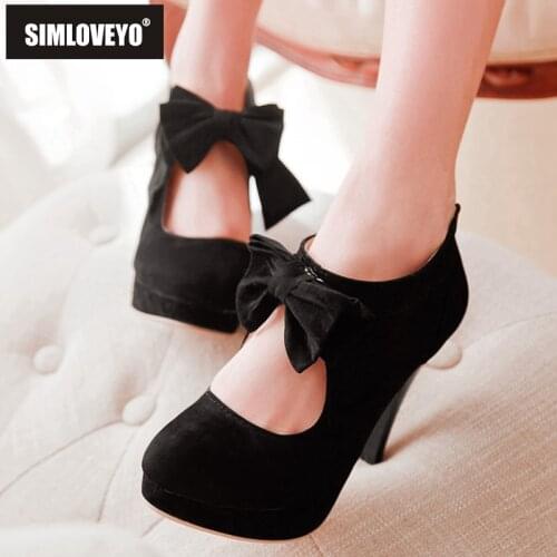 SIMLOVEYO Women Pumps High Heels Sexy Sweet Cute Bowtie Platform Plus Size 30-48 Elegant Party Wedding Spring Autumn A3631