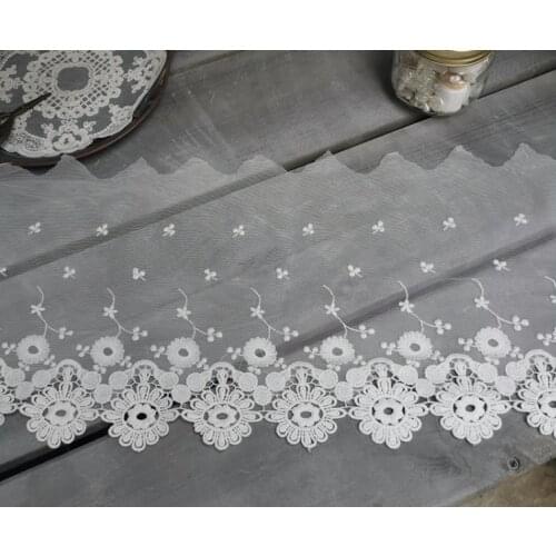 1 Yard Vintage Colored Embroidery Lace Trim Tulle Lace Trim for Bridal Wedding Gown 22cm Width