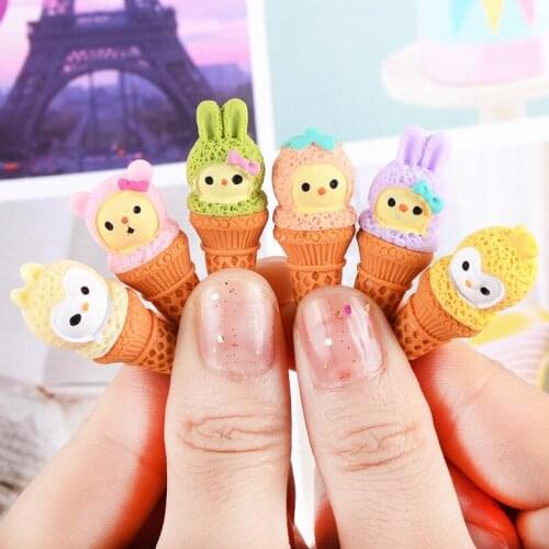 10Pcs 3D Miniature Animals Ice Cream Resin Cabochon Flatbacks Fake Food Play DIY Charms Scrapbooking Decoration Accessories