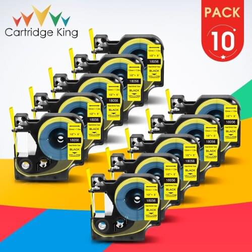 10PK 9mm 18056 Compatible Dymo Industry Heat Shrink Tube Label Black on Yellow for Rhino 3000 4200 5000 5200 Label Maker Machine