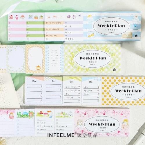 30 Sheets Week Plan Cartoon Sticky Notes Post Notepad Memo Pad Kawaii Stationery Office School Supplies Accessories