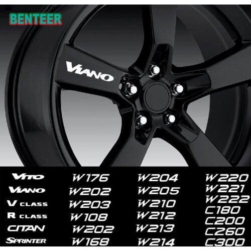 4pcs Reflective Car rim sticker For Mercedes benz AMG VITO CITAN SPRINTER V-CLASS W124 W204 W205 W108 W213 C200 etc