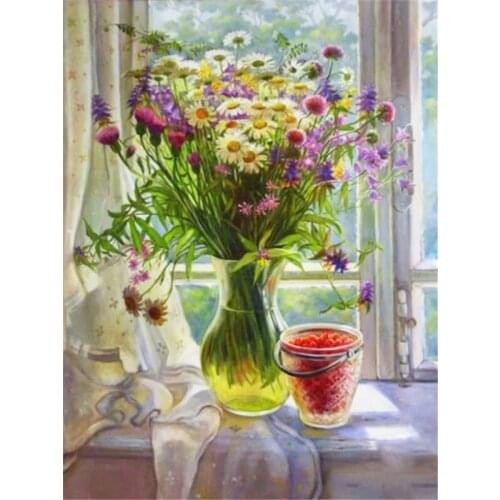5D Diamond Paintings Daisy Flower Vase Full Square/Round Diamond Embroidery Floral Pictures of Rhinestones Home Decor