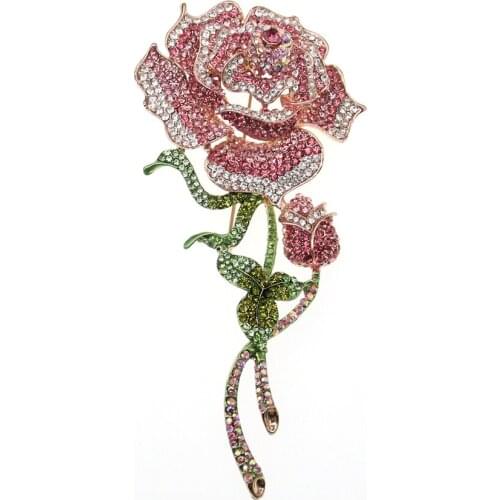 75mm Custom Rhinestone Zinc Alloy Pink For Lady/girl For Birthday/ Valentines Day Gift/Party Pink Rose Rhinestone Brooch/ Pins