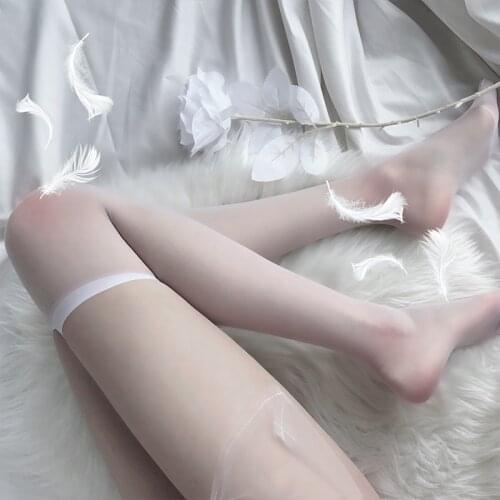 White Stockings Ultra-Thin Sweet Knee High Net Stocking Sexy Lolita Girl Cute Erotique Women Harujuku Wet Look Nylon Stockings