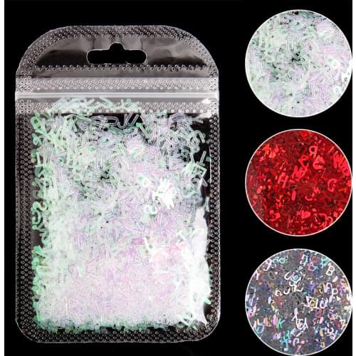 1 Pack English Alphabet Nail Sequins Flakes Holographic Laser Sparkly Letter 3D Sequins Nail Art Decorations Slices Paillette