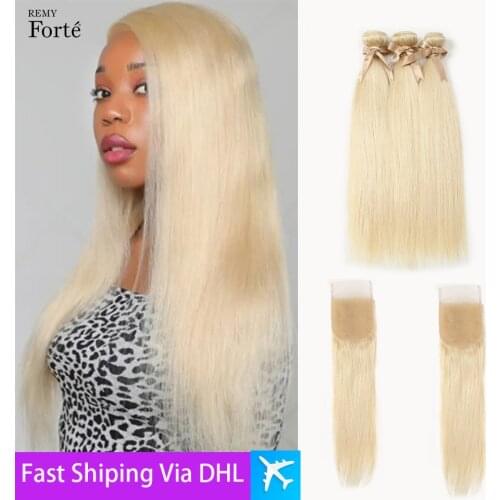 Brazilian Silky Straight 613 Blonde 3 Bundles with Frontal 100% Human Hair Bundles Honey Blonde Straight Weave Hair Extensions