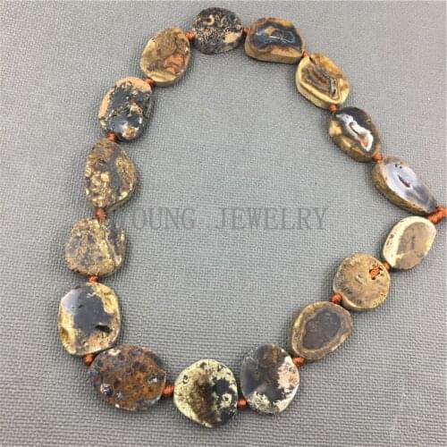 Nature fossil Brown Agates Slab Slice Drilled Beads For DIY Jewelry , Sediment Jaspers slab bead MY1093