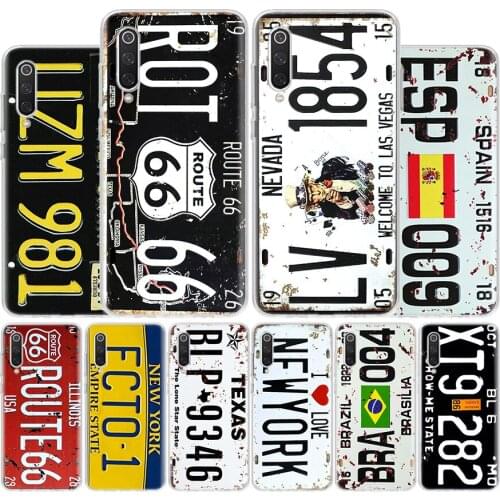 Retro License plate 66 Cover Phone Case For Xiaomi Note 10 Mi 10 9 8 CC9 5X 6X A1 A2 A3 F1 Pro Lite + Fashion Transparent Print
