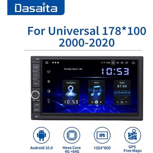 Dasaita Android 10.0 Stereo Multimedia Navigation for Nissan Android Universal Car 2 Din Radio 7" IPS Screen Built-in DSP GPS PC
