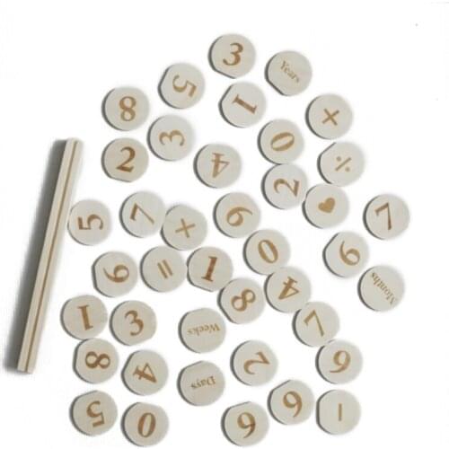 Wooden Monthly Milestone Photo Cards Record Discs Early Learning Multiplication Wood Chips Baby Kids Photography Props Toy