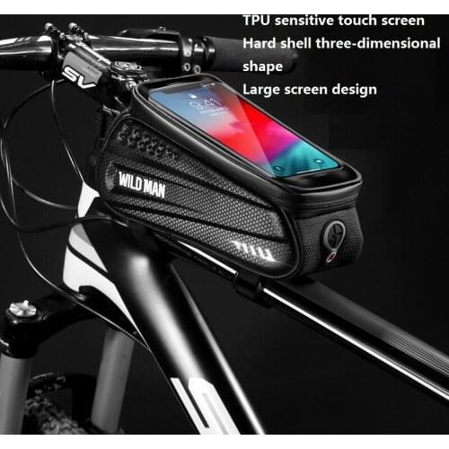 WILD MAN hard shell bicycle bag front beam bag road bike MTB mobile phone touch screen tube bag riding equipment