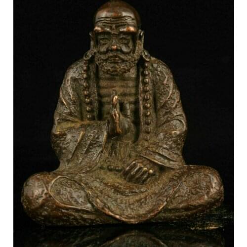 Collectibles Chinese Hand-Carved Retro Pure Red Copper Bodhidharma Statue