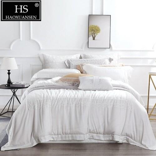 White 100% Tencel Lyocell 4 Piece Lace Bedding Sets Modern Fashion 650 Thread Count Tencel Silk Duvet Cover Set Queen King Size