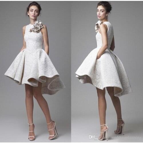 2020 Lace Wedding Dresses Krikor Jabotian Jewel Sleeveless High Low Wedding Dresses Short A-Line Beach Bridal Gowns With Flower
