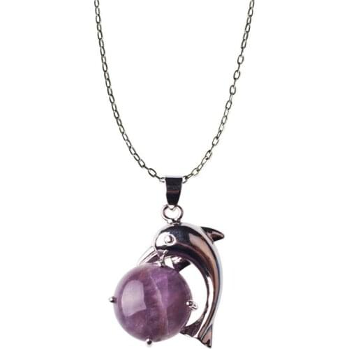 Purple Jumping Dolphin Pendant Necklace Natural Quartz Stone Fashion pendentif pierre naturelle jewelry
