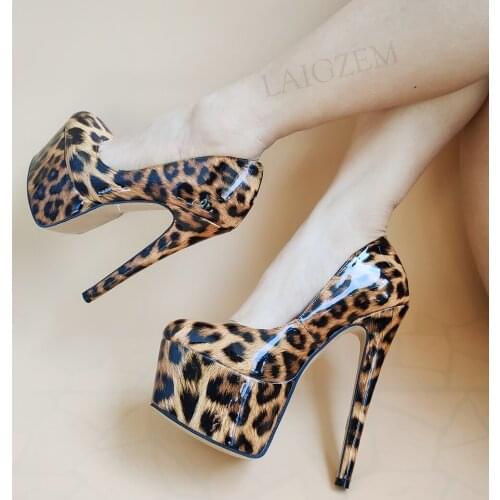 LAIGZEM SUPER Women Pumps Platform Round Toe High Heels Shiny Waterproof Dance Cosplay Party Shoes Woman Large Size 44 49 50 52