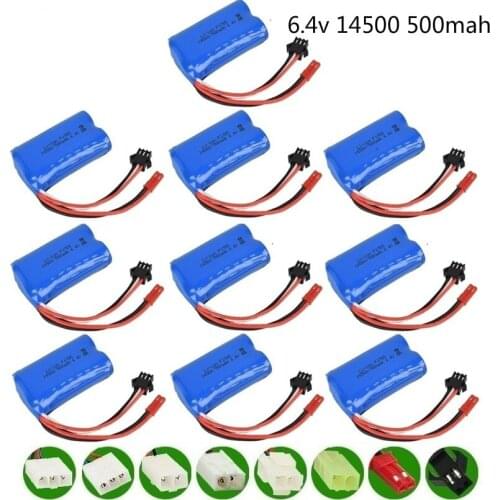 6.4v 14500 500mah Li-ion Battery for Wltoys 18401/18402 Remote Control Off-road Vehicle 6.4v battery for RC toys Car Boat 10PCS