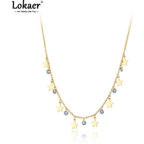 Lokaer Goth Titanium Stainless Steel Star Choker Necklaces For Women Trendy Charm Pendant Necklace Collares Para Mujer N21081