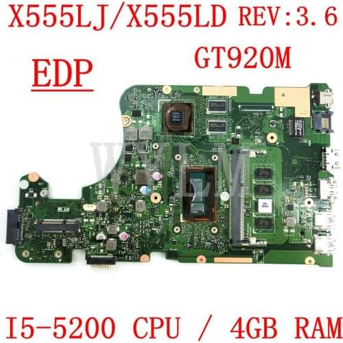 X555LJ/X555LD EDP motherboard GT920M/2G REV3.6 I5-5200CPU 4G RAM For ASUS W519L X555L X555LD X555LJ X555LB laptop mainboard Test