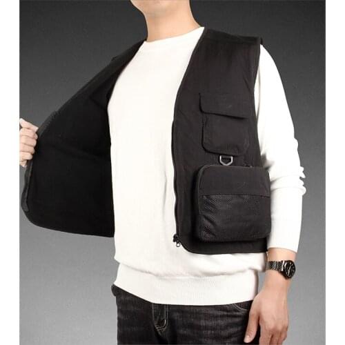 2021 Mens Autumn and Winter Photojournalist Outdoor Sports Multi-Pocket Vest V-neck Fleece Thickened Vest