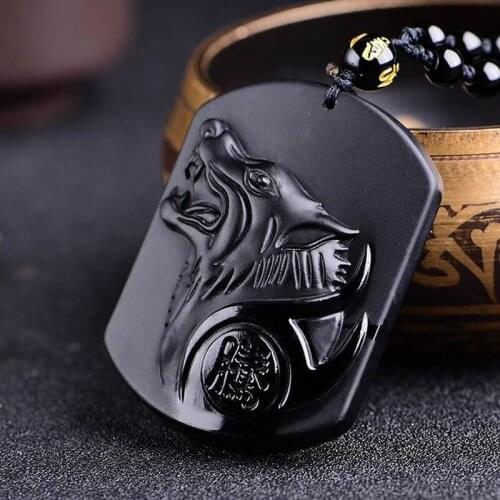 New Black Obsidian Carving Wolf Head Obdidian Amulet Pendant Free Necklace Obsidian Blessing Lucky Pendant Men Jewelry